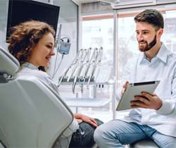 dentist showing a tablet to a patient